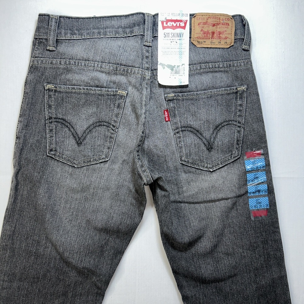 Levis 511 Jeans Boys 12 26x26 Skinny Fit Slim Leg Gray Stretch Denim Mid Rise